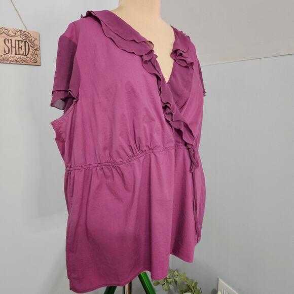 Purple Ruffled Wrap Blouse Plus Size 24W Flutter Sleeve Cinch Waist Fairycore - Picture 3 of 15